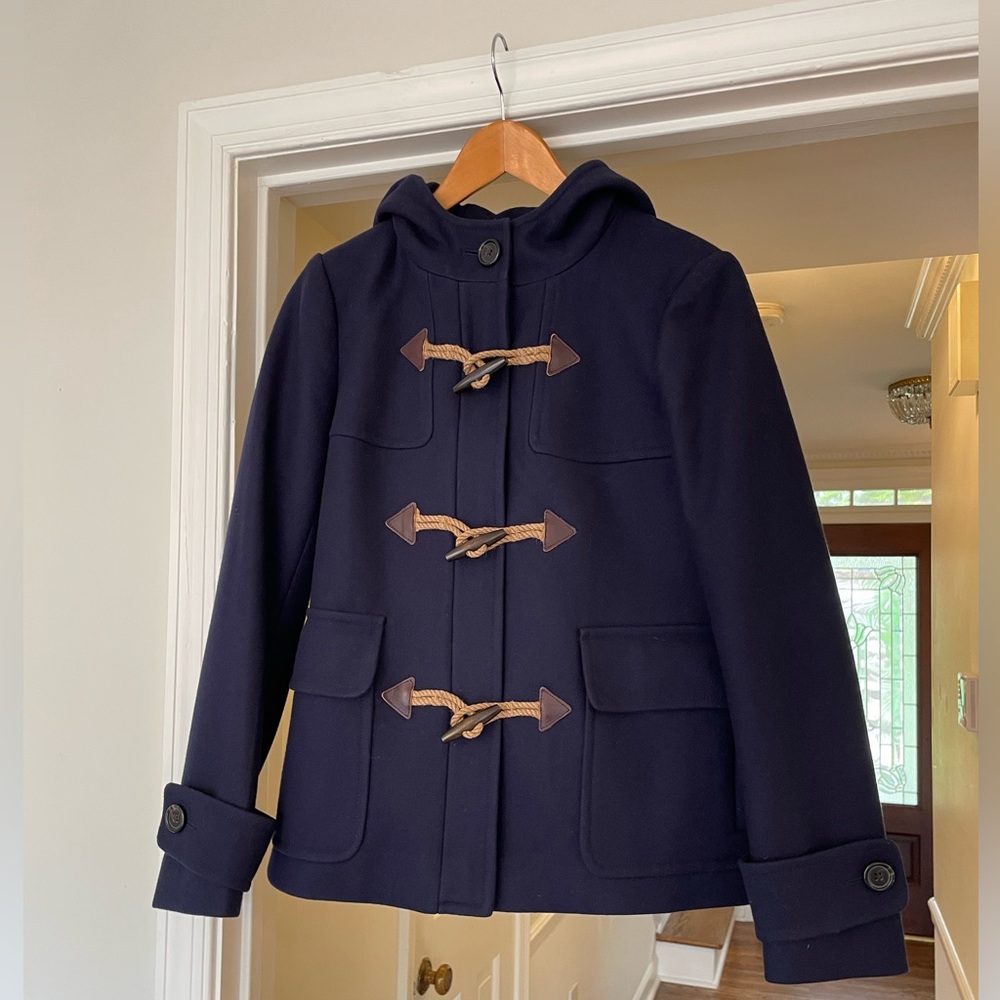 J. Crew Blue Melton Wool toggle peacoat hooded 4